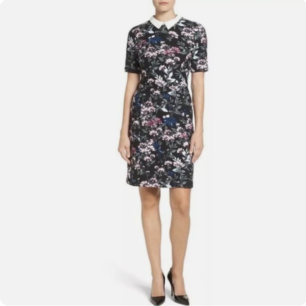 Ivanka Trump Short Sleeve Removable Collar Floral Print Dress